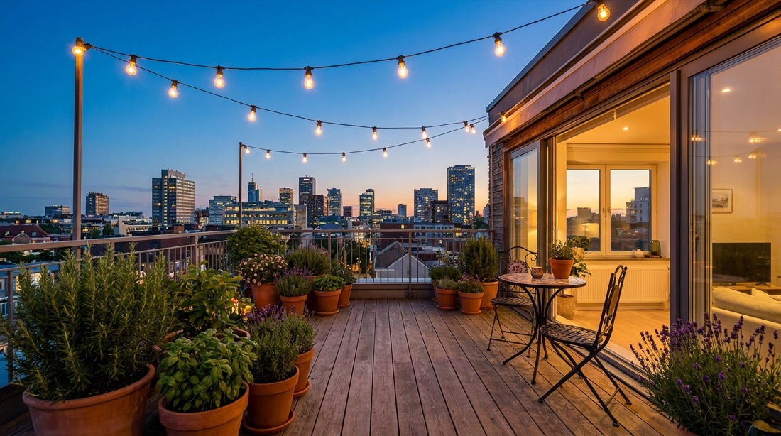 Dachterrasse mit Skyline-Blick